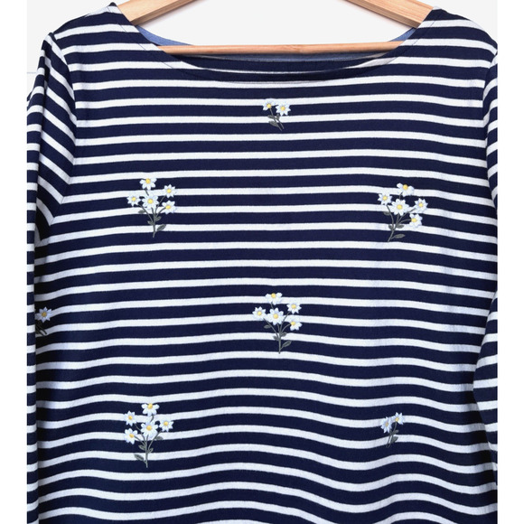 Talbots Authentic Navy White Stripe Floral Daisy Embroidered Cotton Top 2X - Picture 4 of 13